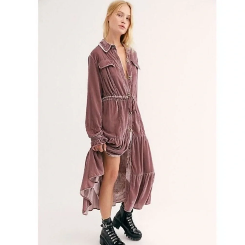 FREE PEOPLE BELLA DONNA DUSTER VELVET MAXI COAT SIZE XS